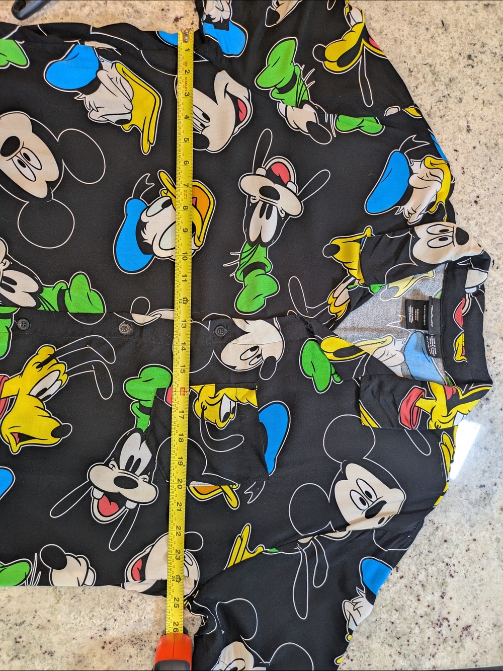 Disney All Over Print Shirt XL Mickey Goofy Pluto Donald Button Up Black - Picture 4 of 8